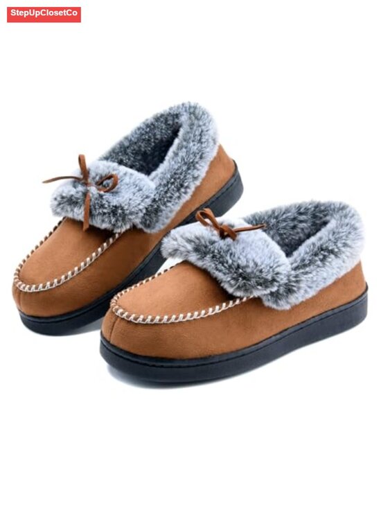 Shoes - Women's Fuzzy Memory Foam Mocc Suede Faux Fur Lined Cozy